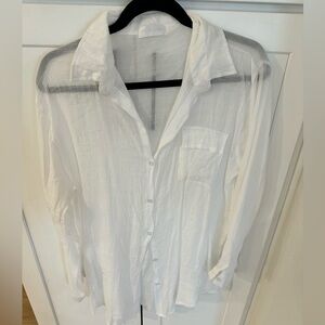 Zoye Chen Sheer White Button-Down Blouse - size Small